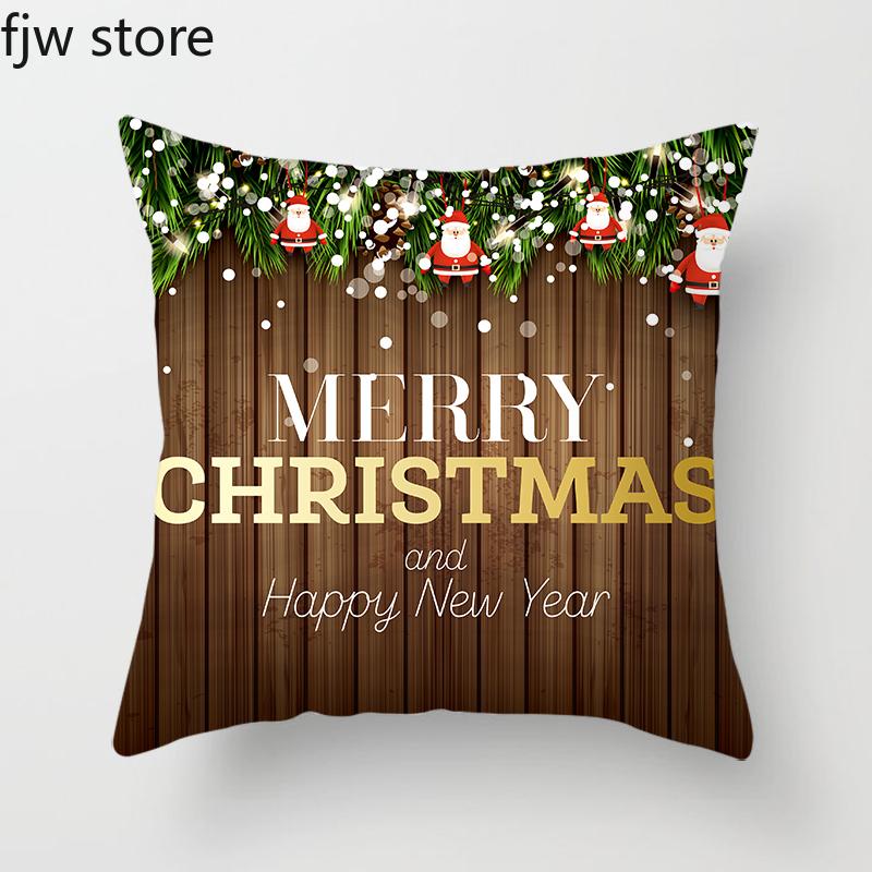Merry Christmas and Happy New Year Decorative Pillowcase Wood Printing Throw Pillow Cover Sofa Chair Cushion  Home Decor