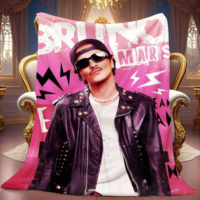 1Pc Brunomars Print Flannel Blanket, High quality Comfortable for All Seasons, Warmth and Comfort, Perfect for Christmas Gifts