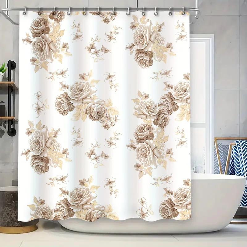 

Bathroom Decor Shower Curtain Vintage Floral Design Waterproof Bath Mat Set Modern Home Decoration Bathroom Accessories W60H190(CM)-1 Pcs