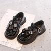 Children's College-Style Leather Shoes2026New Autumn Cute Rhinestone Double Bow Solid Color Fashion Performance Shoes
