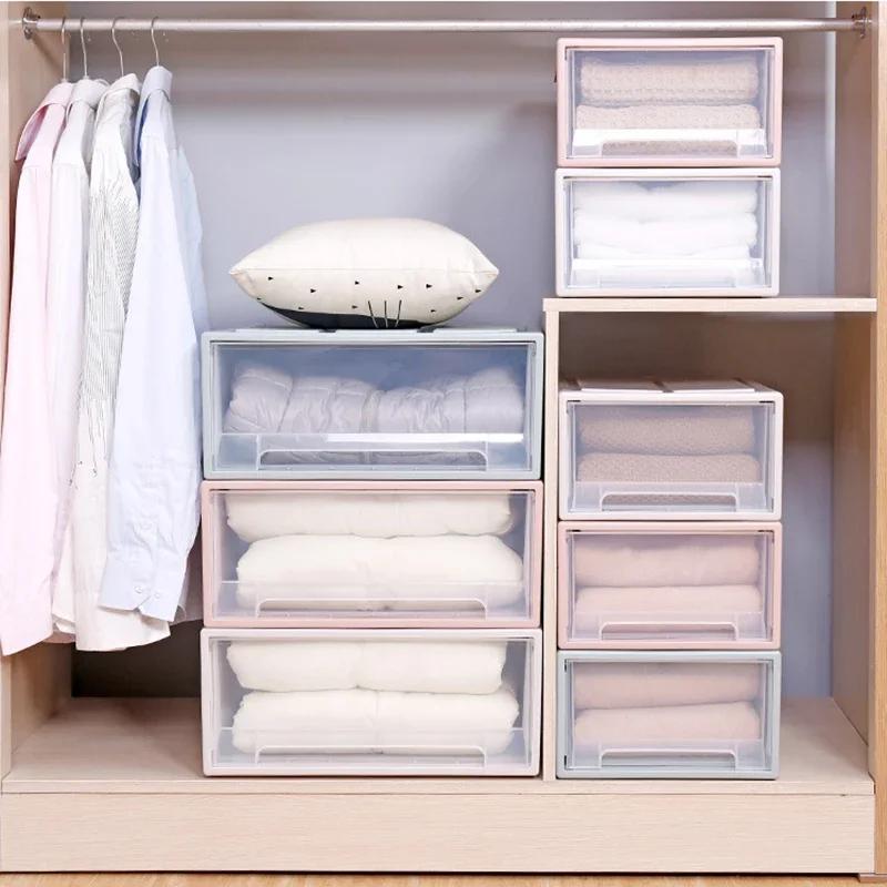 Stapelbare Schubladen-Aufbewahrungsbox Kunststoff Transparent Schublade Quilt-Aufbewahrungsbehälter Großes Fassungsvermögen Kleidungsschrank Garderoben-Organizer