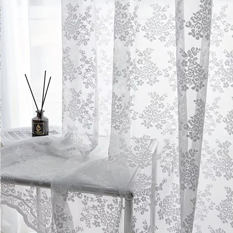 Roze Bloem Gaas Kant Doorzichtig Gordijn Voor Huisramen, Romantisch Lichtdoorlatend Tule Voor Slaapkamer, Woonkamer Decor 1pc W250cm X H260cm&Rod Pocket Process wit