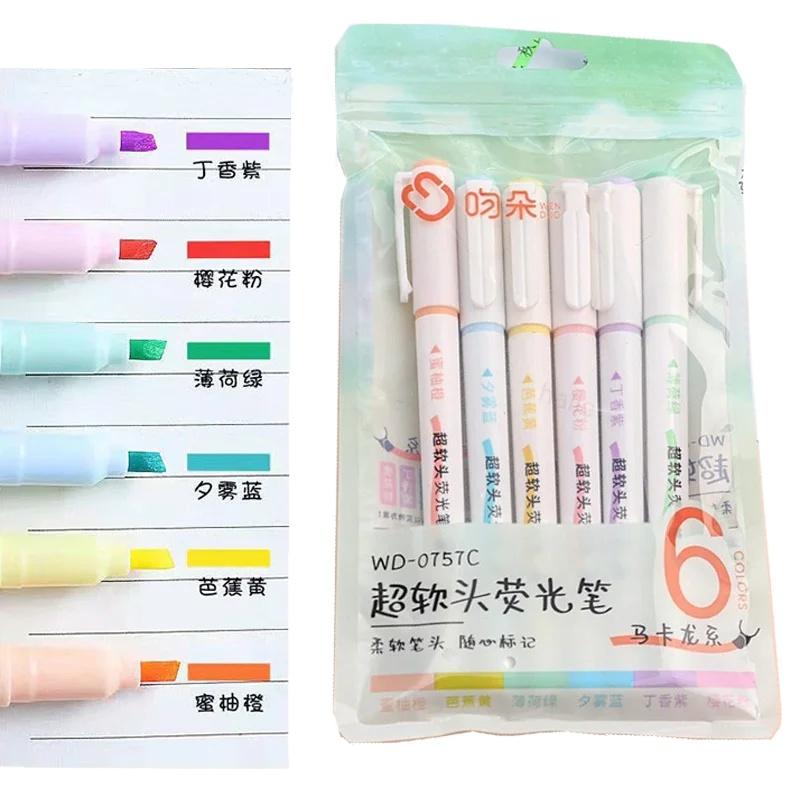 

6 шт./набор с мягким наконечником Macaron цветной маркер Kawaii маркеры DIY фотоальбом журнал флуоресцентные ручки набор японские канцелярские принадлежности