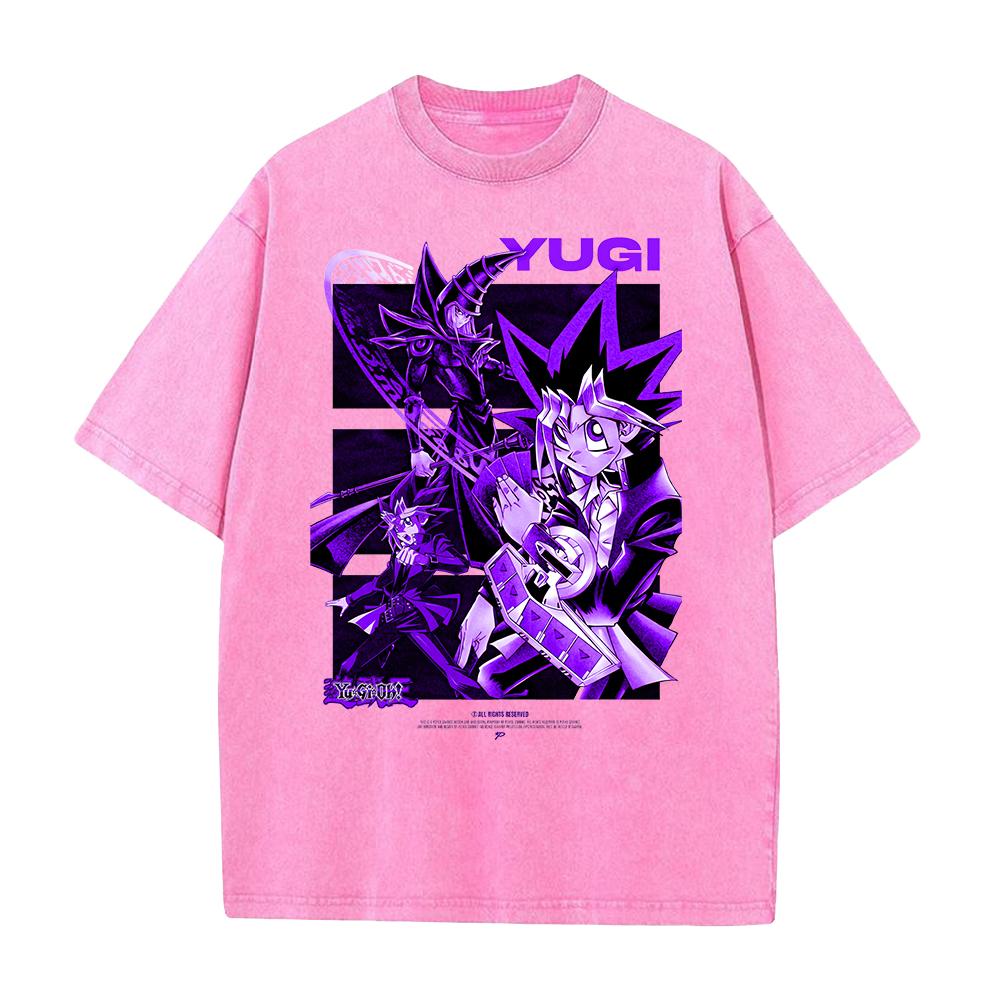 YUGI YuGiOh Anime Printed Tshirt Summer Short Sleeve Cotton Tee Shirt Hip Hop Vintage Washed Oversized Tops Mens Clothing