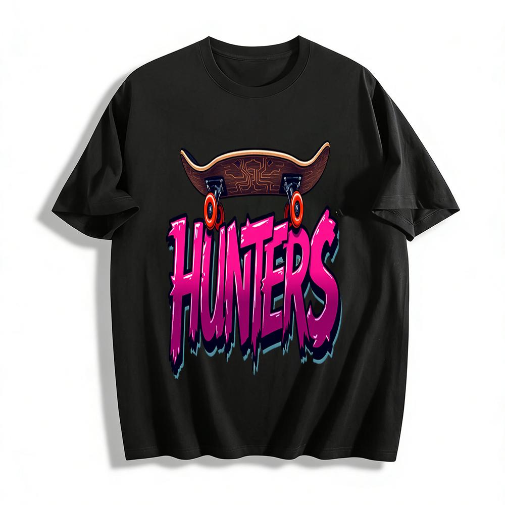 

Street Skateboarding Style HUNTERS Print Casual T-Shirt Unisex Loose Top For Skate Lovers Pure cotton T-shirt XXS