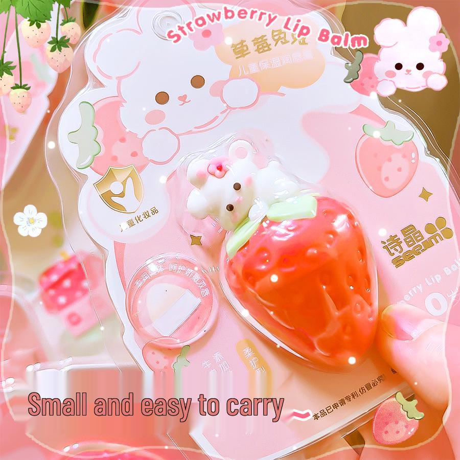 Strawberry Bunny Lip Balm: Cute, Portable Fruit-Shape Lip Oil for Students