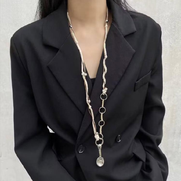 Chic and Quirky Spoon Pendant Necklace Delicate Spoon Pendant Necklace Elegant Braided Strings Neckchain Adornments