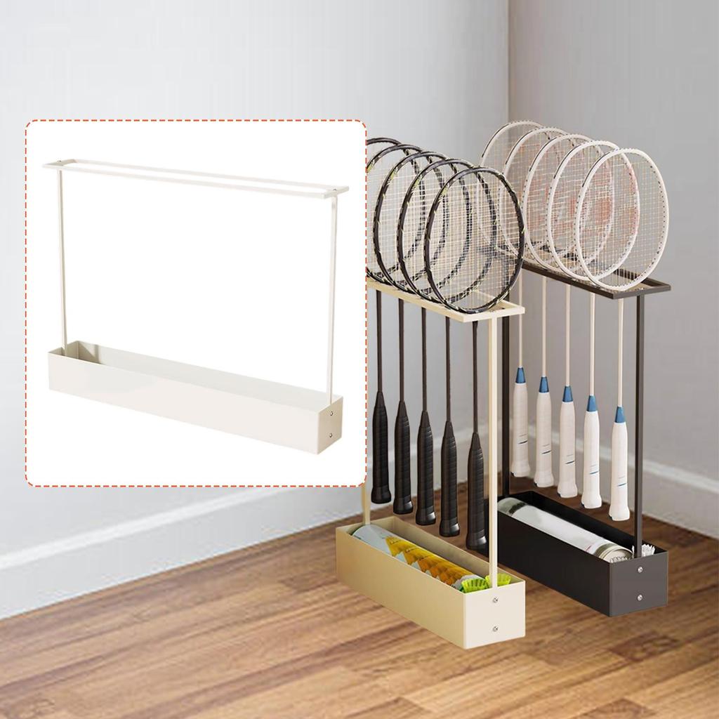 Badminton Racket Holder, Tennis Display Stand, Sturdy Metal Storage Organizer with Built-in