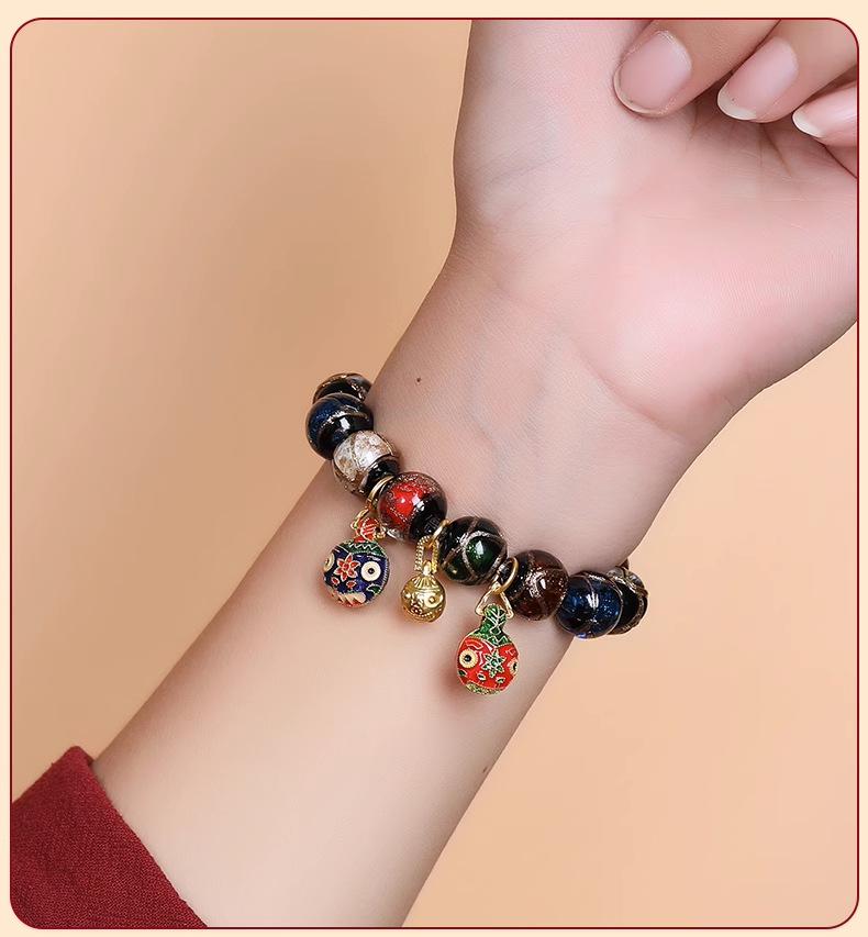 Multicolored Incense Ash Glazed Handcrafted Beaded Bracelet with Swallowing Gold Beast Design for Five-Color Benming Year