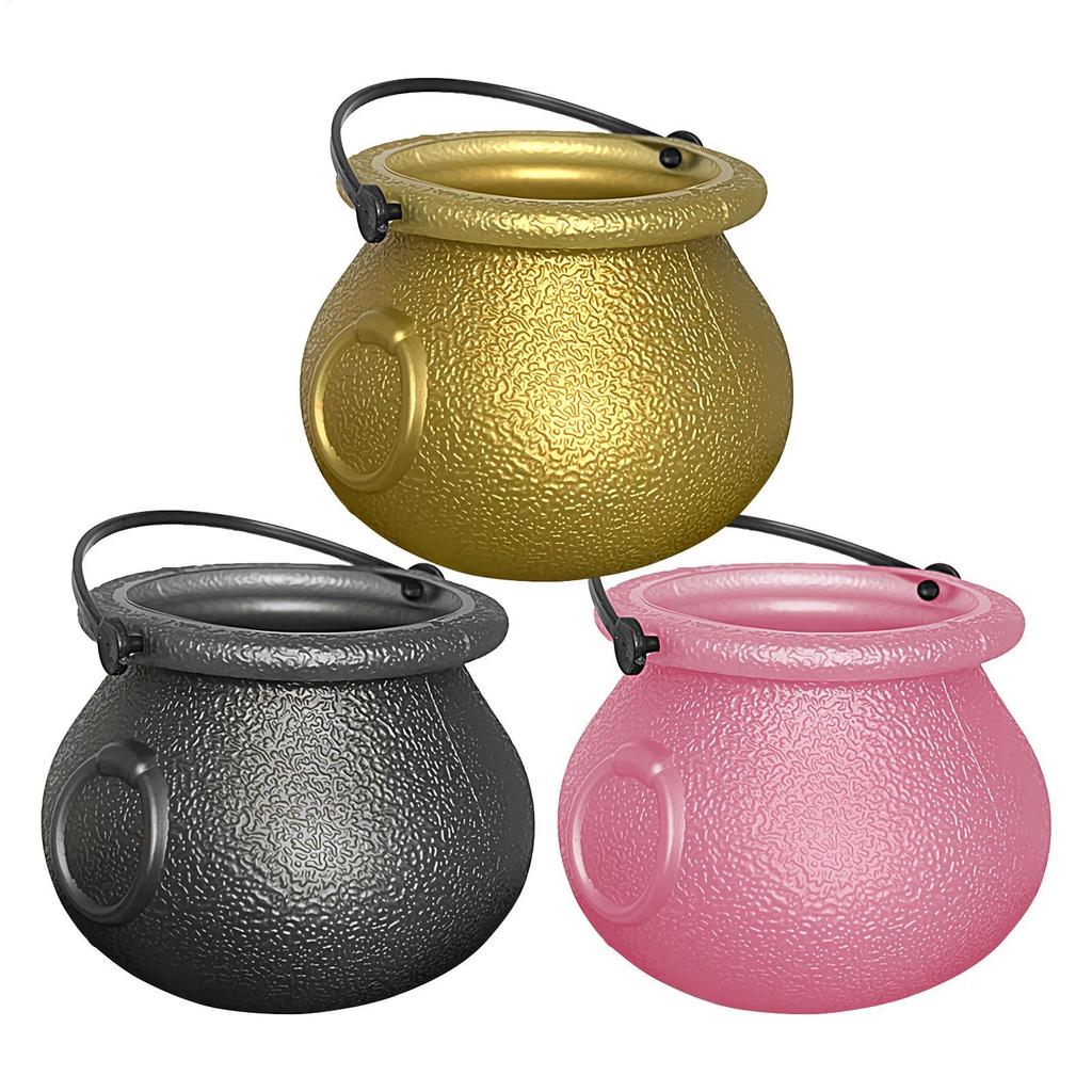 Halloween Candy Bowl Trick or Treat Candy Bucket Plastic Cauldron Bowls with Iron Rack Halloween Party Decor Candy Bucket