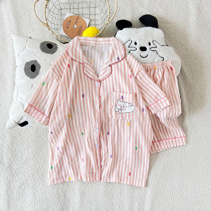Women's Cartoon Cloud Cotton Pajama Set - Short Sleeve Shirt & Shorts