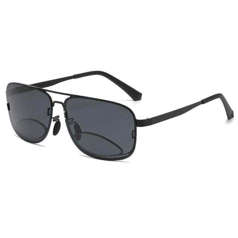 Metal Double-Bridge Polarized Presbyopia Sunglasses Outdoor Gray-Lens Bifocal Reading Glasses Classic Driving Shades for Men