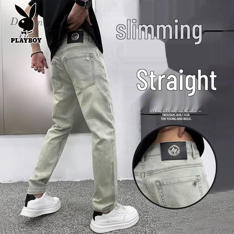 PLAYBOY Men s Korean Style Retro Slim-Fit Straight Jeans 28