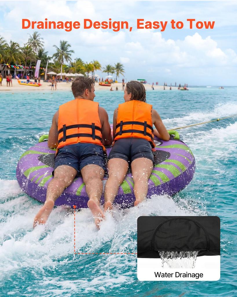 Towable Tubes for Boating, 2-Rider Inflatable Boat Tubes and Towables, 154kg Capacity Water Sport Tube for Boat to Pull - with Anti-Slip Pad, Full