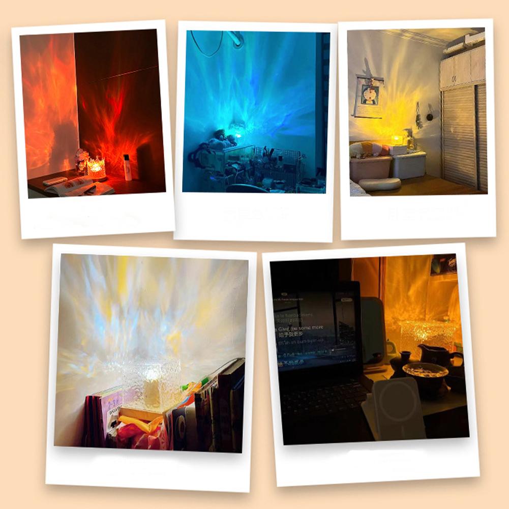 Dynamic Rotating Water Ripple Projector Night Light 16Colors Flame Crystal Lamp for Bedside Living Room Bedroom Dynamic Rotating