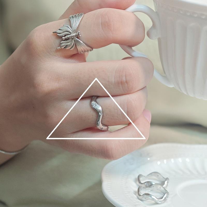 Medieval Brushed Craft, Star Weaving Dream Ring, Female Brushed Sunflower Irregular Wave Open Ring open adjustable