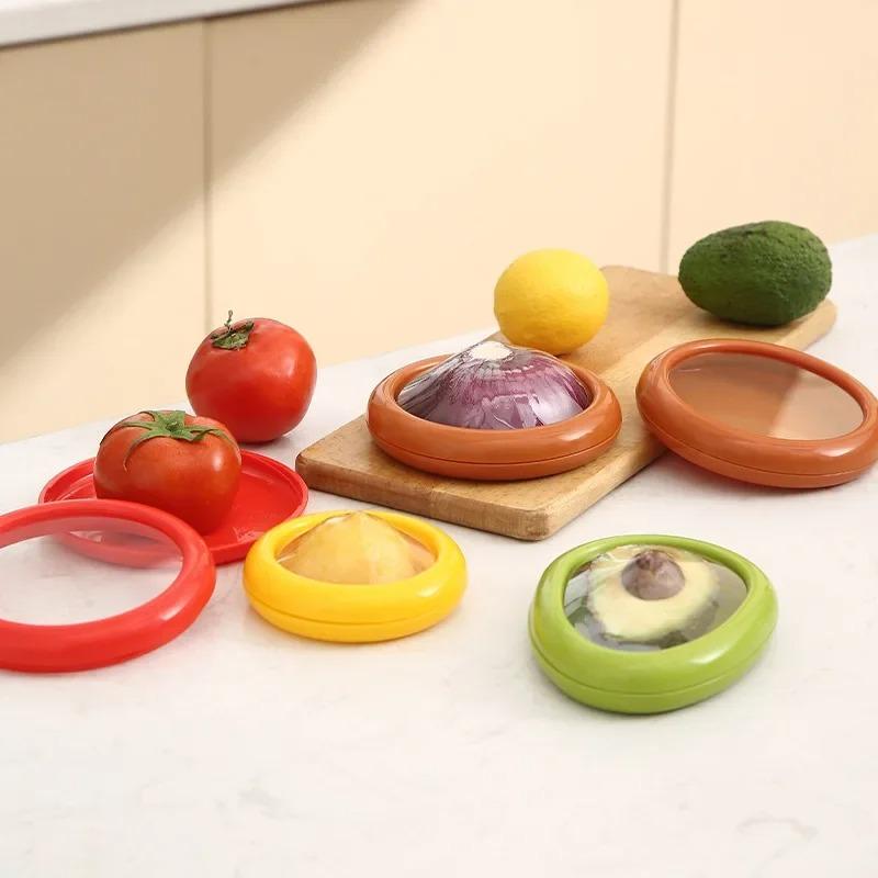 1pc/4pc Fruit Preservation Box Film Food Box Red, Green, Orange Yellow Sealed Breeder Avocado Tomato Onion Lemon