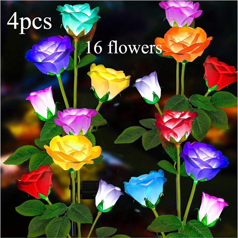 Solar Garden Lights - Outdoor Solar Lights, 7-Color Color Changing Rose Lights, Garden Decor, Enlarged Solar Panels, More Realistic Roses