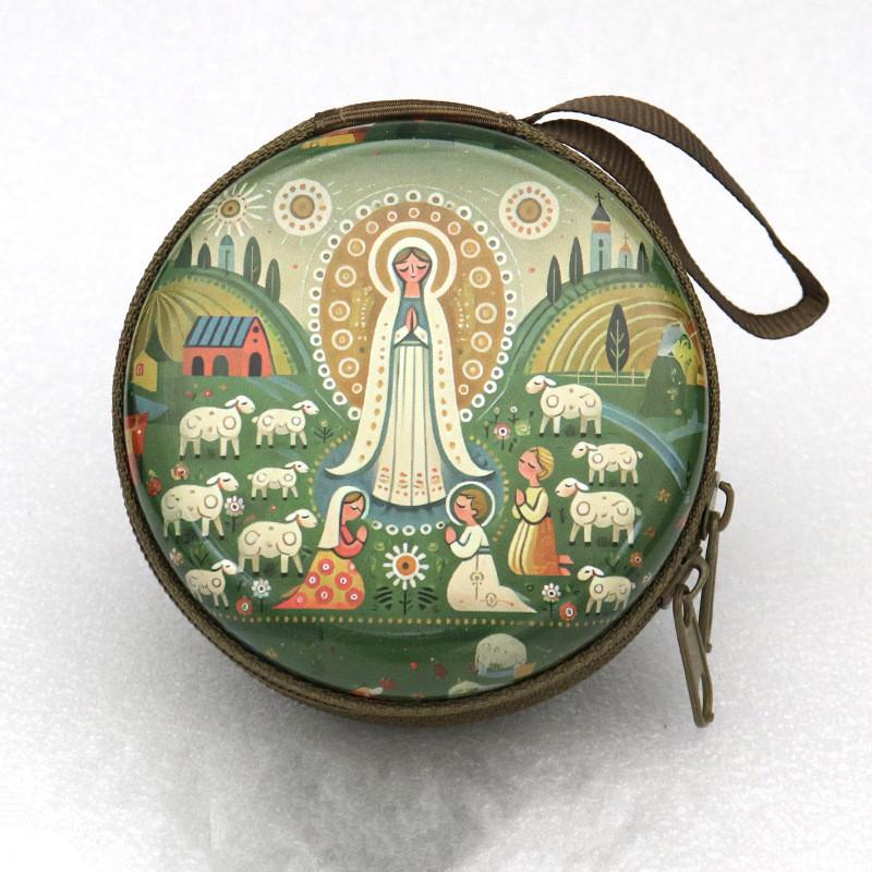 Religious Iron Artwork Rosary Bag Zippered Storage Pouch Organizer for Prayer Beads Travel Church Accessories