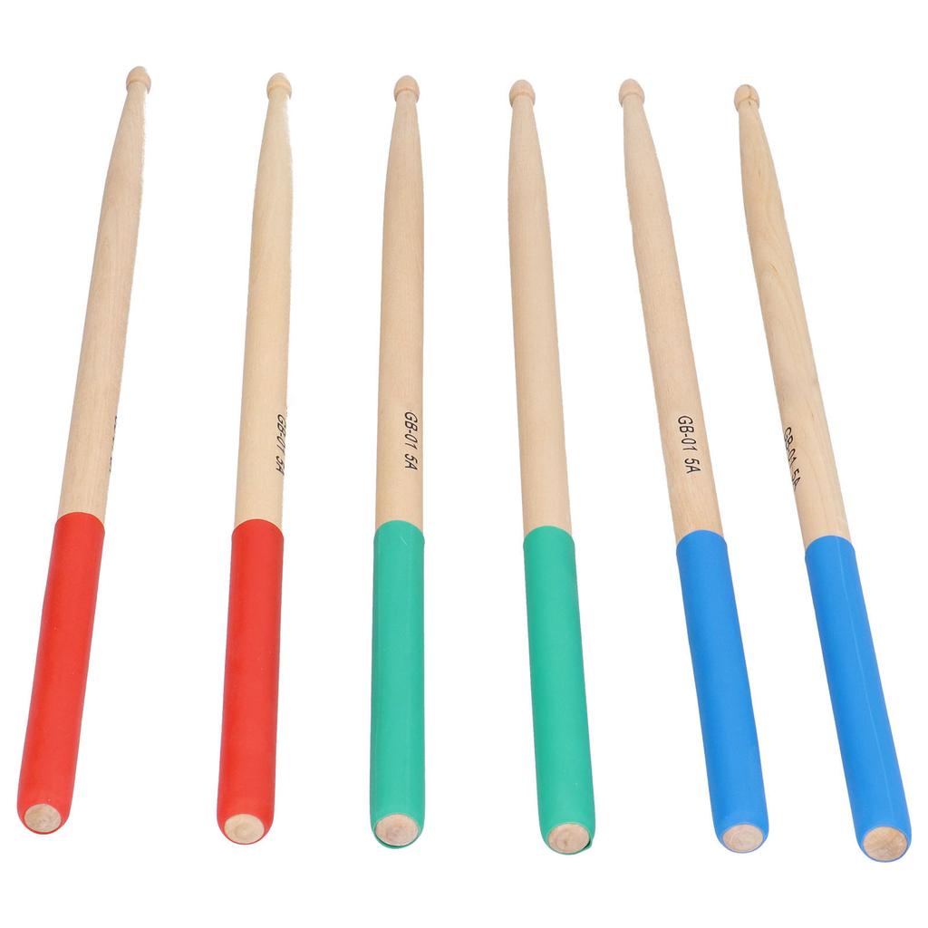 3 Pairs 5A Wood Drumstick Pack Set Kit NonSlip Music Instrument Accessory for Adults Kids