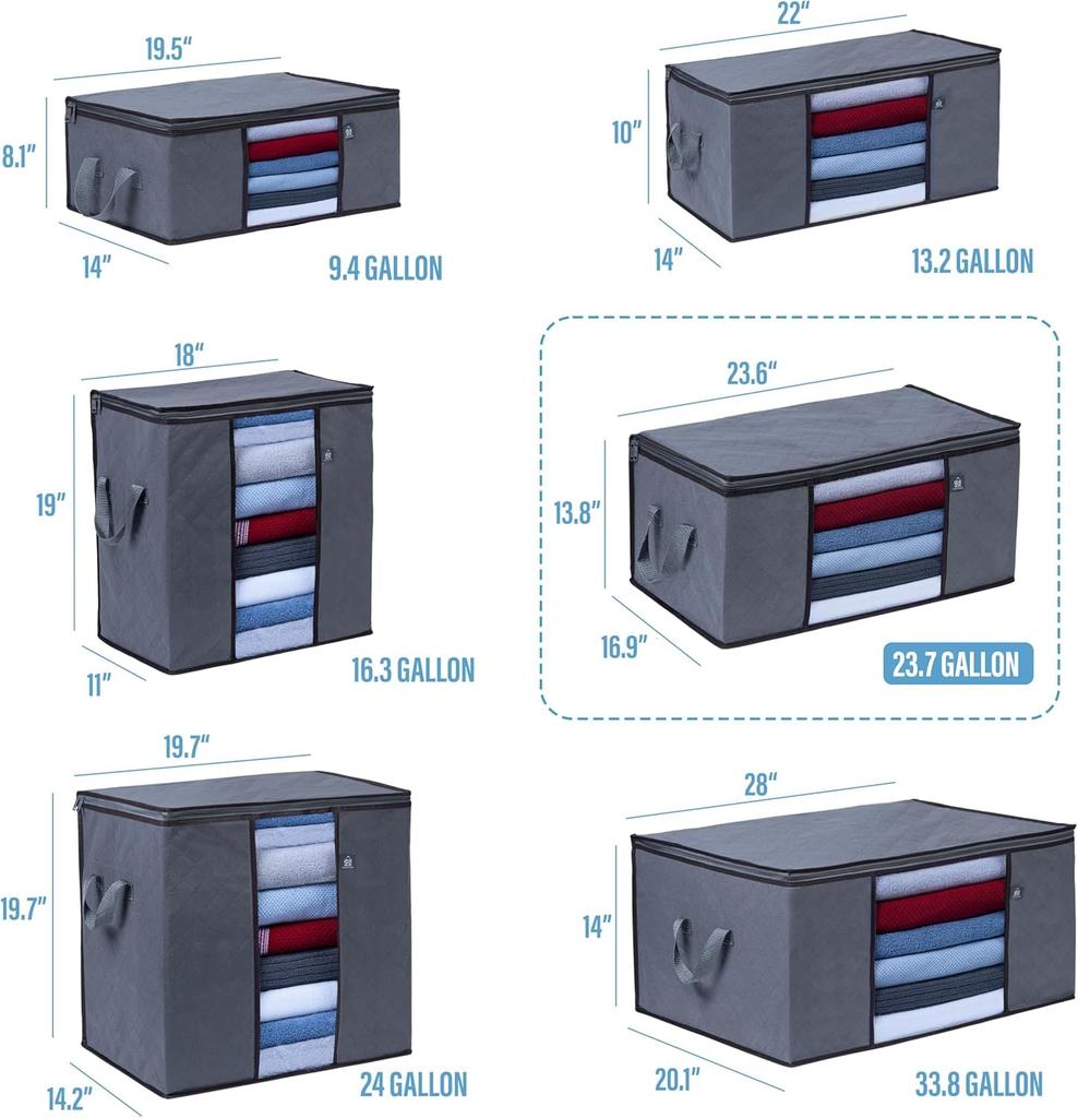 3 Pack Extra Large Clothes Storage Bag Organizer with Reinforced Handle Thick Fabric for Comforters, Blankets, Bedding, Foldable (24 Gallon)