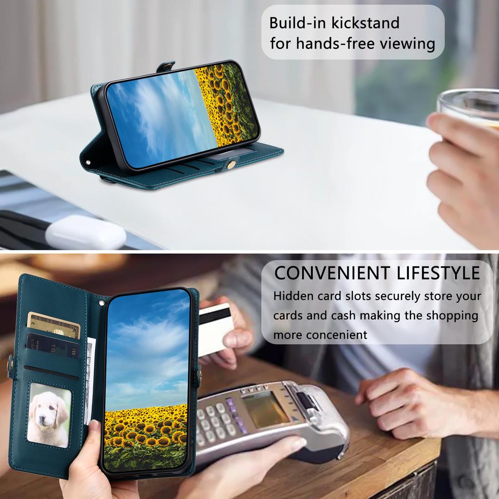 Husă de piele pentru Motorola Edge 60 Pro 5G cu curea de mână, portofel, suport, husă pentru telefon