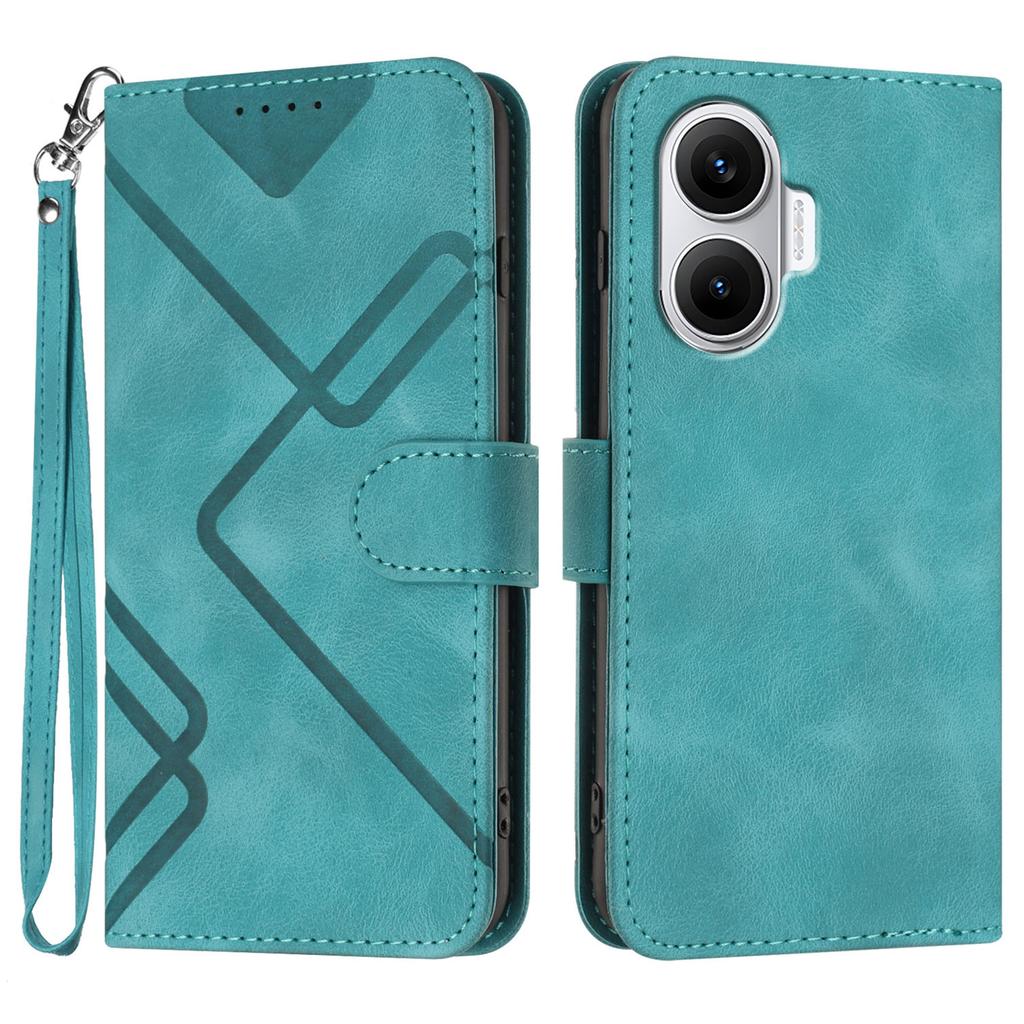 For Xiaomi Poco F7 5G/Redmi Turbo 4 Pro 5G Wallet Case Line Imprinted PU Leather Phone Cover with Strap