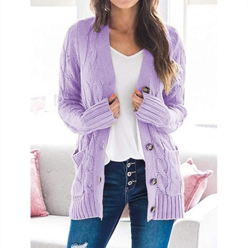 Autumn Winter Women Long Sleeve Knitted Cardigan Single Breasted Solid Color V Neck Loose Sweater Outwear Oversize S-3XL