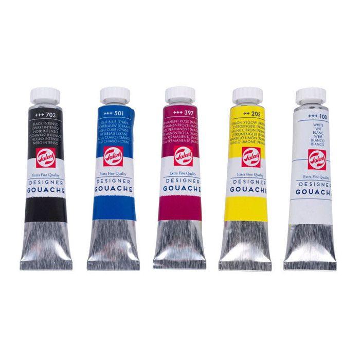 Peinture gouache - Extra fine - 5 couleurs basiques - Tubes de 20ml - Talens