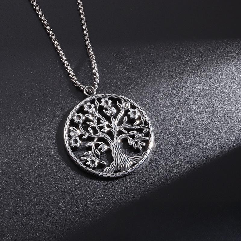 European and American Titanium Steel Tree of Life Pendant Trendy Gift Christmas Round Brand Necklace Stainless Steel