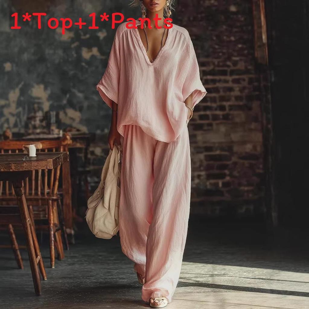 Summer Womens Casual Twopiece Set With Cotton Linen Fabric For Comfortable Daily Wear