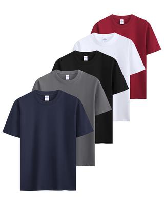 Sukinana 7.7oz Men's Short-Sleeve T-Shirt, 100% Cotton, Thick Fabric, 3/5 Pack, Opaque, Triple-Needle Stitching, Solid Color, Heavyweight, Crew Neck,