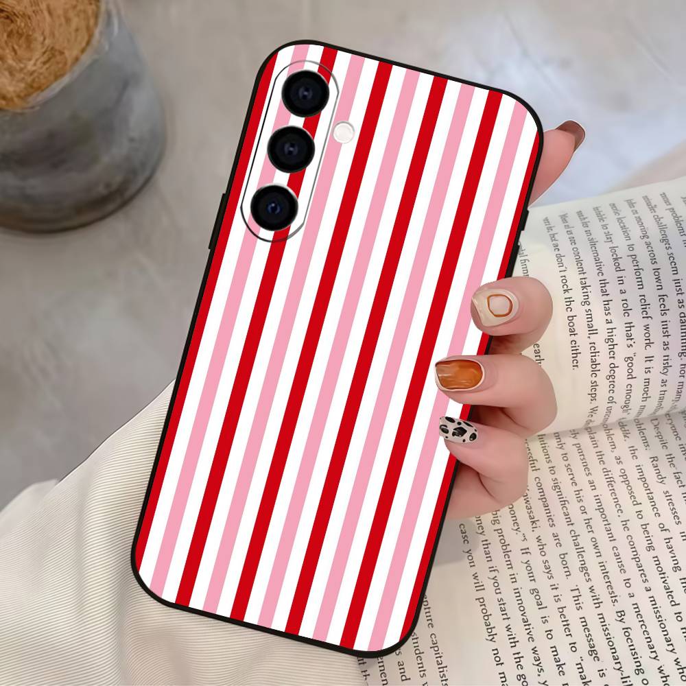 Burgundy White Stripe Pattern Phone Case For Samsung Galaxy A73,A72,A71,A70,A53,A52,A51,Soft Silicone Black Cover