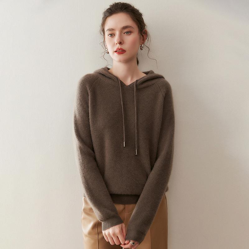 Women's Cashmere Hoodie Knitwear: Autumn & Winter Skin-Friendly Long Sleeve Loose Slimming Sweater