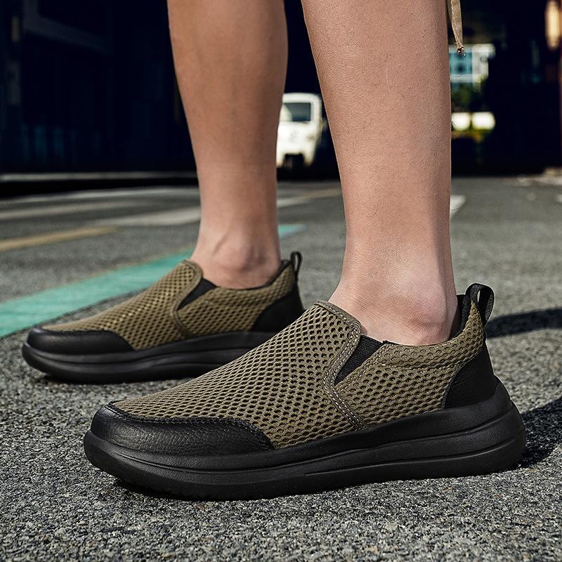 

Casual shoes men s summer hollow cloth shoes one pedal black walking shoes soft sole lightweight sports shoes running shoes 45