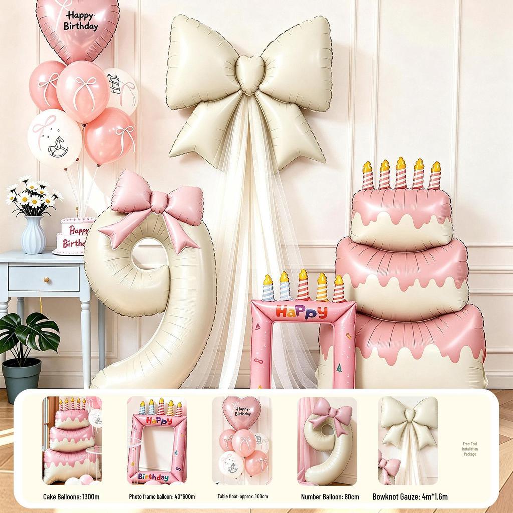 Princess First Birthday Decor Set: Cake, Balloons, Bow & Scene Props