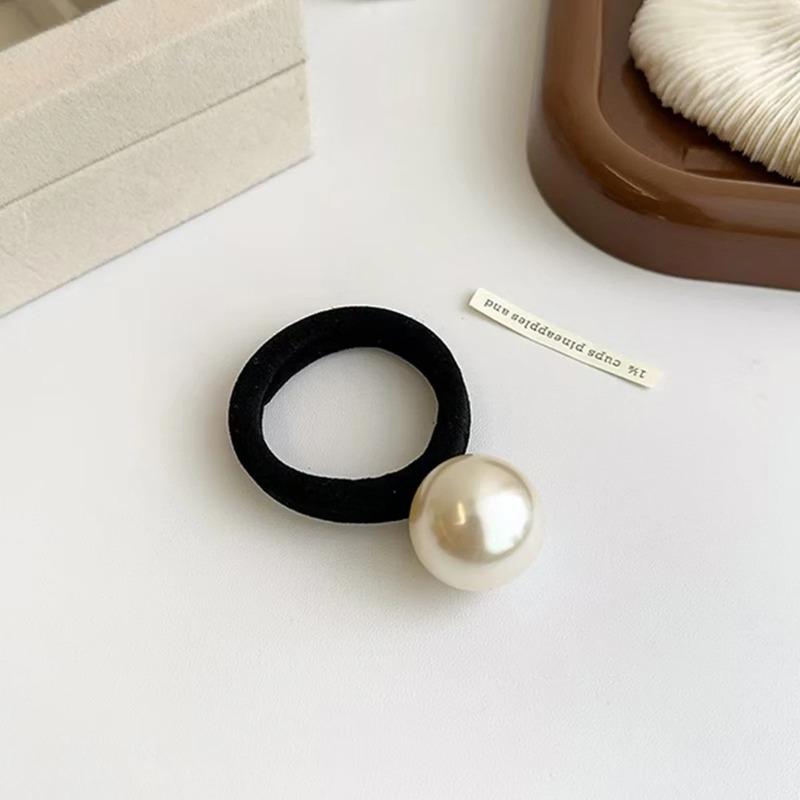 5pcs Korean Fashion Simple Pearl Scrunchie, Small Fragrant Wind High Elastic Head Rope, Thick Seamless Towel Circle Tied Head Ba
