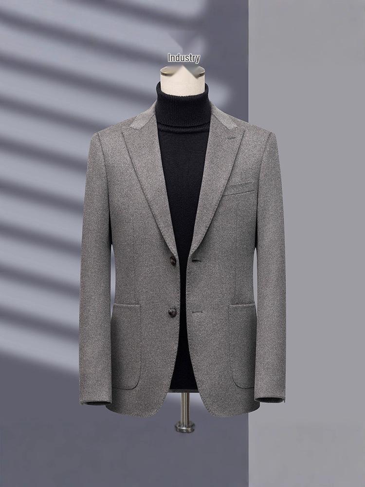 Men's Spring & Autumn Cashmere Wool Suit: Short Casual Blazer & Formal Overcoat
