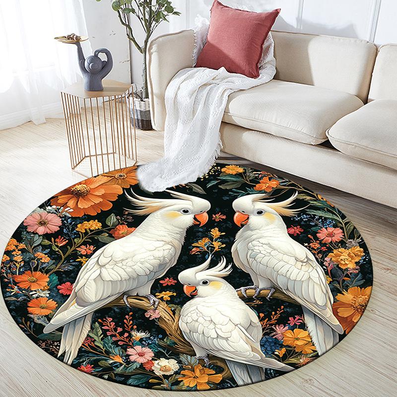 Cockatoos Round Area Rug,Carpet Rug for Living Room Bedroom Sofa Playroom Decor,Non-slip Floor Mat