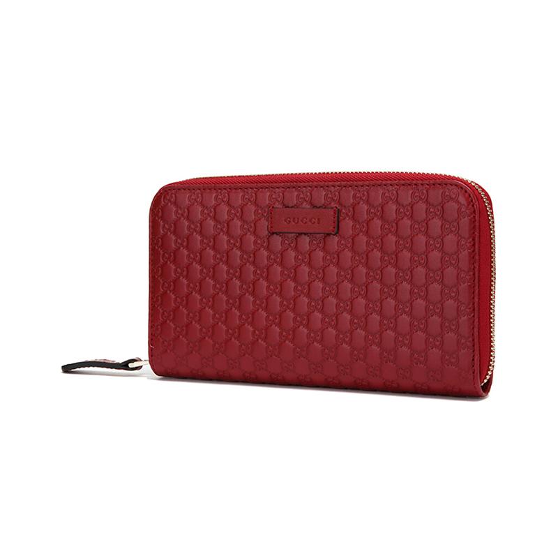 Gucci Presbyopia Logo embossed long zipper leather wallet women's red