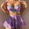 Sexy Lingerie Suit for Women Solid Color Suspender Top Bow Sequin Short Skirt V Neck Sleeveless Fun And Flirty Underwear