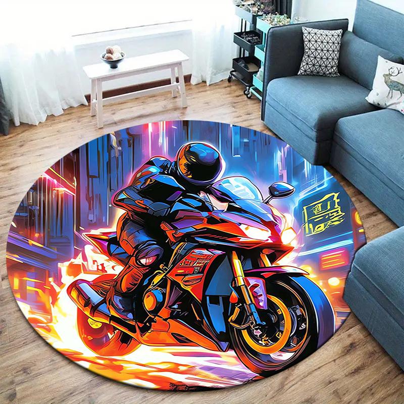 Cool motorcycles Round Area Rug,Carpet Rug for Living Room Bedroom Sofa Playroom Decor,Non-slip Floor Mat 80cmx80cm