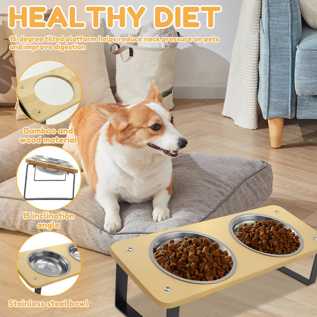 15° Tilted Pet Raised Bowls Stable Support Raised Cat Bowl Stainless Steel With 3/2PCS Bowl Anti Vomitting Dog Food Water Bowl