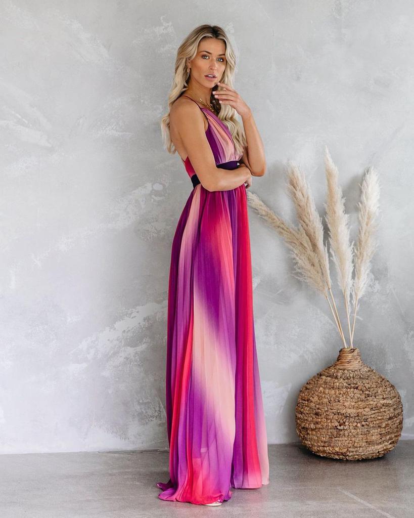 2020 Spring/Summer Women's Sexy Deep V Rainbow Mesh Suspender Dress