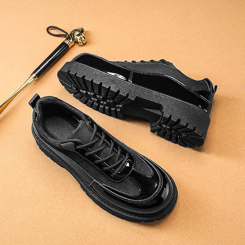 Thick-soled heightening leather shoes British business high-end lace-up derby shoes casual big head breathable Martin boots 39