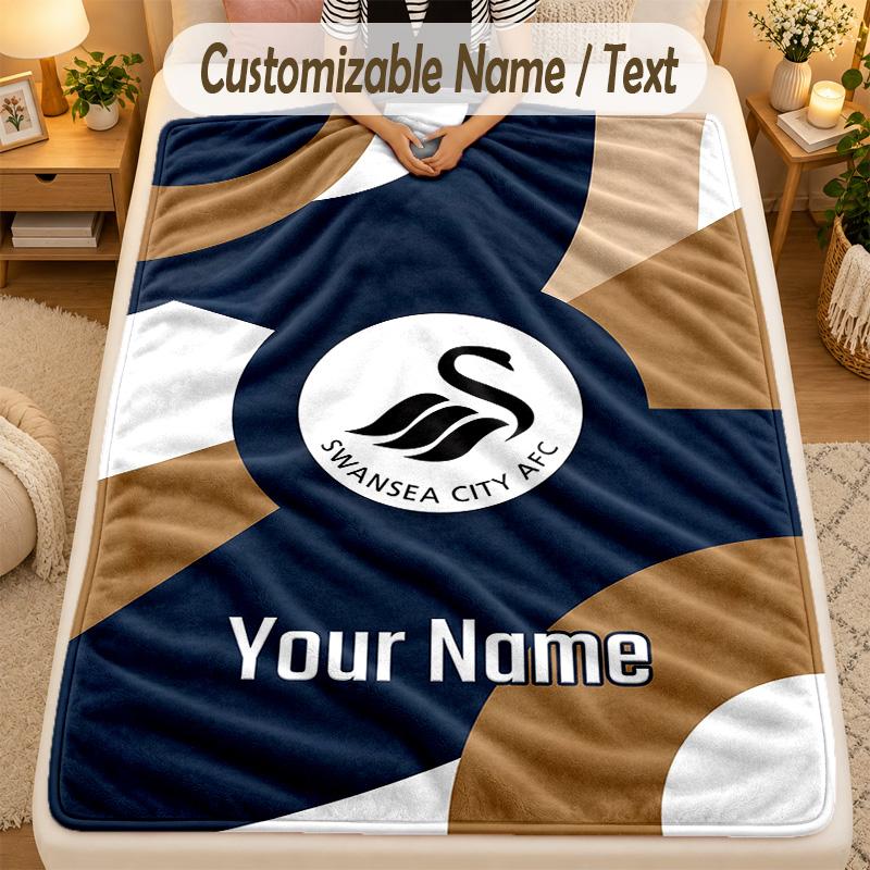 Flannel BlanketSwansea City FC Custom Name Text Personalized Soft Warm Throw Blanket Home Decor Gift