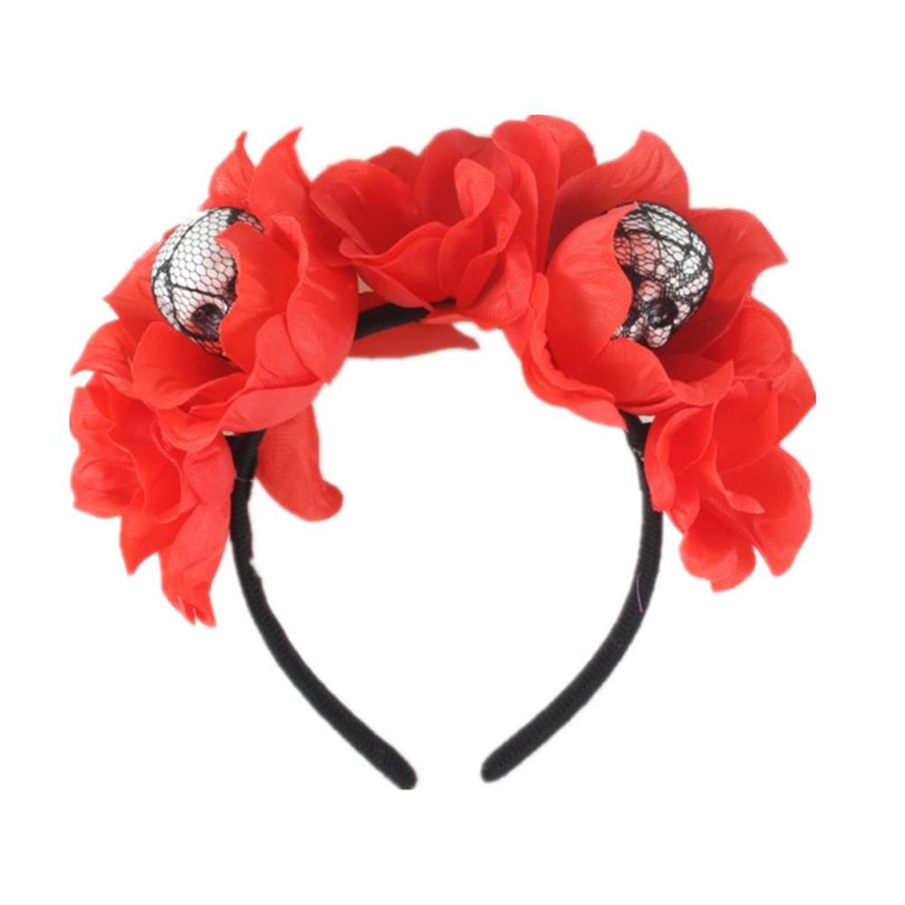 Halloween Rose Flower Skull Headband Colorful Peony Garlands Hair Hoop Girls Cosplay Headwear Simulation Flower Skulls Head Hoop