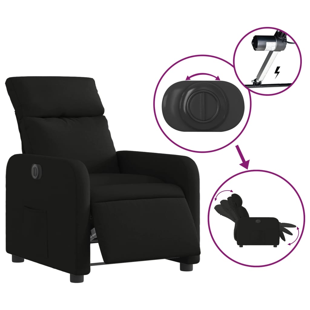 Vidaxl Electric Recliner Armchair, Black, Fabric Upholstered