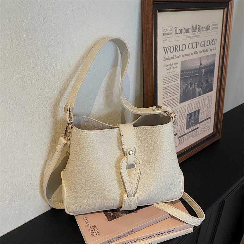 Fashion Lychee Pattern Solid PU Bucket Women's Shoulder Bags Hot Sale Soft Leather Simple Commuter Versatile Daily Crossbody Bag