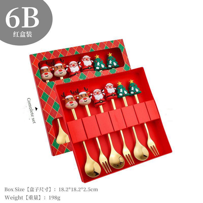 Świąteczna łyżka widelec zastawa stołowa kreskówkowy Mikołaj łyżka dziewczynka widelec do owoców urocze świąteczne pudełko prezentowe